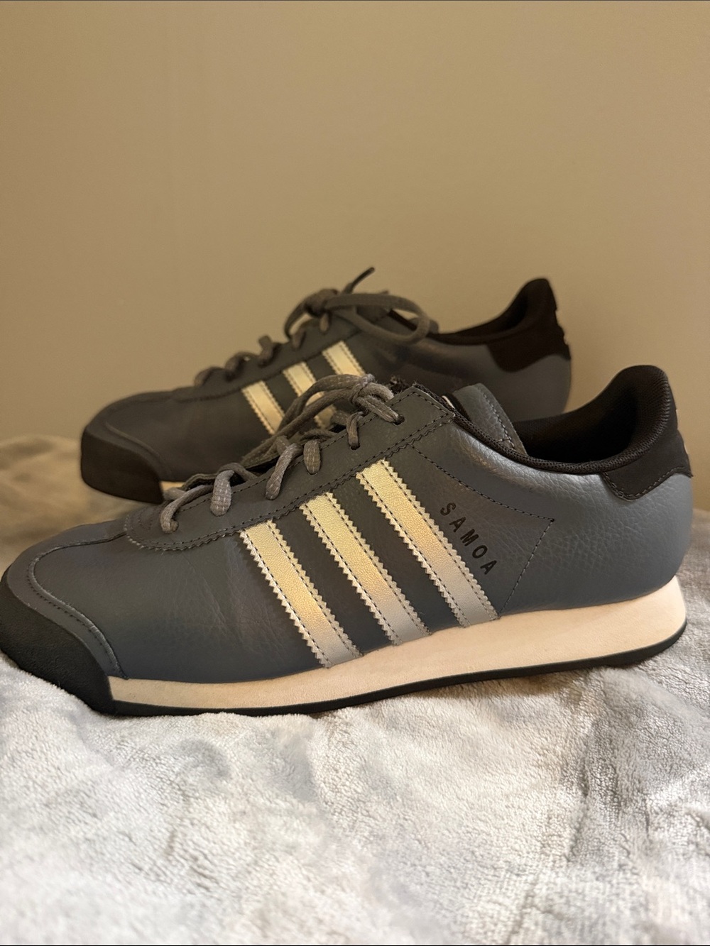 adidas Samoa Sneakers in Gray and White Cream Stripes